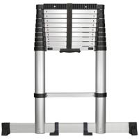 TOOLCRAFT TO-7868814 Aluminium/kunststof Telescoopladder Opklapbaar Standhoogte (max.): 3.20 m Zwart/zilver EN 131 10.1 kg