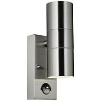 BRILLIANT lamp, Hanni buiten wandlamp 2-vlams bewegingsmelder RVS, RVS, 2x PAR51, GU10, 18W, reflectorlampen (niet meegeleverd), A++