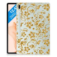 Samsung Galaxy Tab S7FE Siliconen Hoesje Gouden Bloemen