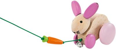 Selecta Spielzeug trekfiguur Konijn Hanna Hoppel 13 cm hout naturel/roze