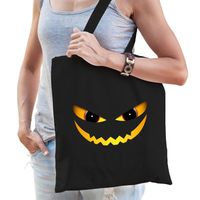 Halloween Duivel gezicht halloween trick or treat katoenen tas/ snoep tas zwart - Verkleedtassen