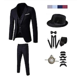 Vintage Roaring jaren '20 Jaren 1920 Outfits Pakken en blazers Accessoireset Driedelig pak The Great Gatsby Heer Voor heren Effen Kleur Halloween V-hals Halloween Halloween Das Lightinthebox