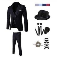 Vintage Roaring jaren '20 Jaren 1920 Outfits Pakken en blazers Accessoireset Driedelig pak The Great Gatsby Heer Voor heren Effen Kleur Halloween V-hals Halloween Halloween Das Lightinthebox - thumbnail