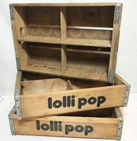 Originele Vintage Houten Lolli Pop Flessenkrat - thumbnail