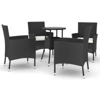 vidaXL 5-delige Bistroset met kussens poly rattan zwart, bistro set, bistro tafel, bistro stoel, bistrotafel, bistrostoel, buiten bistroset, buitenset