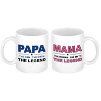 Papa en mama the legend mok - Cadeau beker set voor Papa en Mama