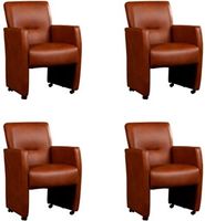 Set van 4 Cognac leren moderne eetkamerfauteuils Pleasure - Granada leer Savannah (cognac leer) - thumbnail