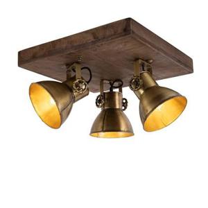 QAZQA Plafondlamp brons met hout 3-lichts - Mangoes