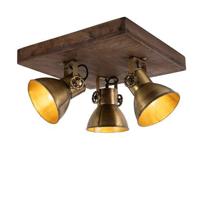 QAZQA Plafondlamp brons met hout 3-lichts - Mangoes - thumbnail