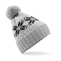 Gebreide warme wintermuts met pompom grijs/zwart   -