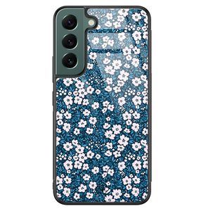 Samsung Galaxy S22 Plus glazen hardcase - Bloemen blauw