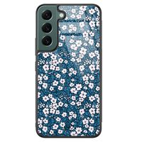 Samsung Galaxy S22 Plus glazen hardcase - Bloemen blauw - thumbnail