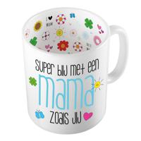 Bellatio Decorations Cadeau koffie/thee mok voor mama - blauw - super blij met mama - Moederdag   -