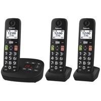 Panasonic KX-TGU133EXB Digitale telefoon, draadloos, met antwoordapparaat, basiseenheid en 3 handsets, lcd-display, grote toetsen, favoriete oproepen, compatibel met hoorapparaten, zwart