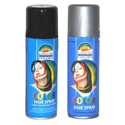 Set van 2x kleuren carnaval haarverf/haarspray van 111 ml - Zwart en Zilver Set van 2x kleuren carnaval haarverf/haarspray van 111 ml - Zwart en Zilver
