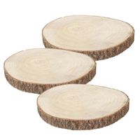 Decoratie boomschijf met schors - 3x - hout - D34 x H4 cm - rond - thumbnail