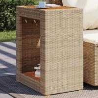 Tuinbijzettafel met houten blad 60x40x75 cm poly rattan beige - thumbnail