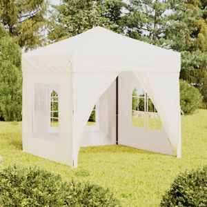 Partytent inklapbaar met zijwanden 2x2 m crmekleurig