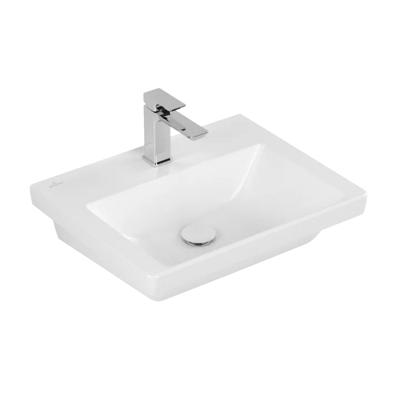 Wastafel Villeroy & Boch Subway 3.0 Met CeramicPlus 1 Kraangat Zonder Overloop 55x44x16.5 cm Stone White Wastafel Villeroy & Boch Subway 3.0 Met CeramicPlus 1 Kraangat Zonder Overloop 55x44x16.5 cm Stone White