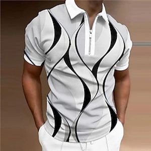 Voor heren POLO Shirt Revers polo Polo met rits Golfshirt Grafische prints Geometrie Lineair Strijkijzer Zwart Wit Geel Blozend Roze blauw Buiten Straat Korte Mouw Vetoketju Afdrukken Kleding Modieus Lightinthebox