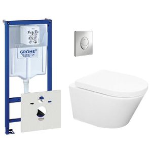 Wiesbaden Vesta Spoelrandloos toiletset bestaande uit inbouwreservoir, toiletpot met softclose toiletzitting en bedieningsplaat verticaal chroom 0729120/0729205/sw65812/