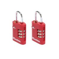 Hangslot Masterlock 3-cijfer combi TSA set van 2 sloten assorti in willekeurige kleur 30mm