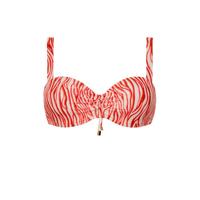 Beachlife strapless bandeau bikinitop met zebraprint wit/rood/roze