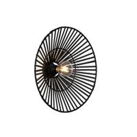 QAZQA - Oosters Oosterse wandlamp zwart bamboe - Pua | Woonkamer | Slaapkamer | Keuken - Bamboe Rond - E27 Geschikt voor LED - Max. 1 x 40 Watt