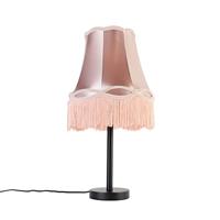 QAZQA - Klassiek | Antiek Klassieke tafellamp zwart met granny kap roze 30 cm - Simplo | Woonkamer | Slaapkamer | Keuken - Stof Rond - E27 Geschikt voor LED - Max. 1 x 40 Watt