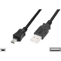 Digitus USB-kabel USB 2.0 USB-A stekker, USB-mini-B stekker 1.00 m Zwart Rond, Afgeschermd (dubbel) AK-300130-010-S