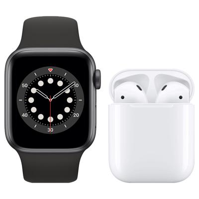 Apple Watch Series 6 40mm Space Gray Zwart Bandje + Apple AirPods 2 met oplaadcase Apple Watch Series 6 40mm Space Gray Zwart Bandje + Apple AirPods 2 met oplaadcase
