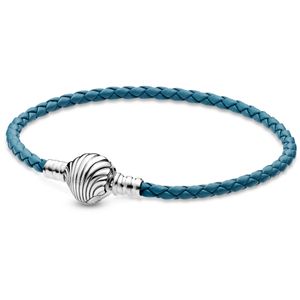 Pandora Moments 598951C01 Armband Seashell Clasp zilver-leder turquoise (3) 20,5 cm