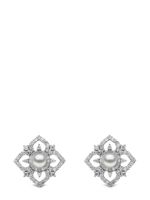 Yoko London boucles d'oreilles Petal en or blanc 18ct serties de perles et diamants - Argent