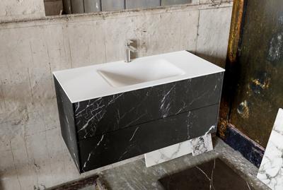 Zaro Kivi badkamermeubel met donker marmeren tegels 100cm solid surface wastafel midden 2 lades 1 kraangat Zaro Kivi badkamermeubel met donker marmeren tegels 100cm solid surface wastafel midden 2 lades 1 kraangat