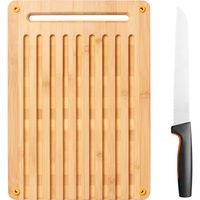 Fiskars Functional Form Set bamboe broodsnijplank en mes snijplank