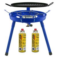 Camping gasgrill/grillplaat 3-in-1 - blauw - incl. 2x gas navulling 227 gram - thumbnail