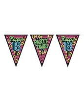 PD-Party 7012902 Neon Feest Bunting Decoratie - Happy 18, Veelkleurig, Festive, Feest Tijd, Vlaggen, 1000cm Lengte x 30cm Breedte x 0.1cm Hoogte