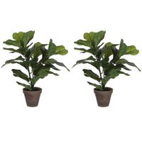 2x stuks groene ficus Lyrata kunstplant 45 cm voor binnen