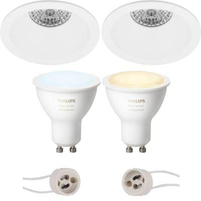 Pragmi Pollon Pro - Inbouw Rond - Mat Wit - Verdiept - Ø82mm - Philips Hue - Led Spot Set Gu10 - White Ambiance -