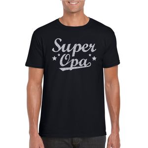 Super opa cadeau t-shirt met zilveren glitters op zwart voor heren