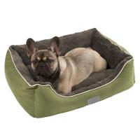 Kerbl Pet Samuel Knuffelbed voor honden en katten, hondenmand met omkeerbaar pluche binnenkussen, wasbaar, 50 x 40 x 15 cm, groen/grijs