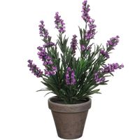 Lavendel kunstplant/kamerplant paars in grijze sierpot H33 cm x D20 cm - thumbnail