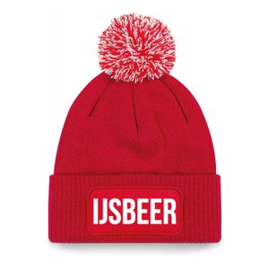 IJsbeer muts met pompon unisex one size - Rood