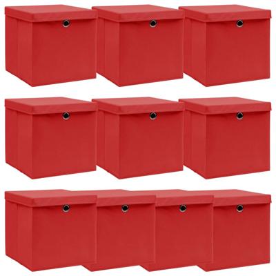 vidaXL Opbergboxen met deksel 10 st 32x32x32 cm stof wit vidaXL Opbergboxen met deksel 10 st 32x32x32 cm stof wit