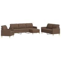 vidaXL 4-delige Loungeset met voetenbank stof bruin, bankenset, tv-stoel, fauteuil, sofa, stoffen bank, beklede bank, stoffen bank, loungebank