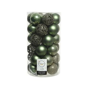 37x stuks kunststof kerstballen mos groen 6 cm glans/mat/glitter mix   -