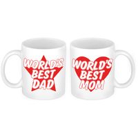 Worlds Best Mom en Dad mok rood - Vaderdag en moederdag cadeau