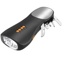 Multifunctionele zaklamp met handzwengel en FM-radio, gereedschapsset, powerbank - zwart