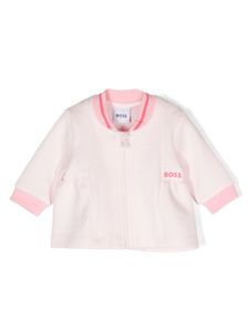 BOSS Kidswear cardigan en piqué à col rayé - Rose