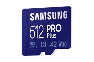 Samsung PRO Plus SDXC-kaart 512 GB Class 10 UHS-I, v30 Video Speed Class 4K-video-ondersteuning, A2-vermogensstandaard, Incl. USB-kaartlezer, Schokbestendig